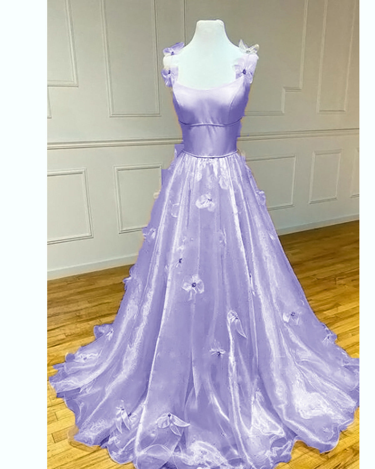 Gorgeous Lavender Organza Handmade Flowers Senior Year Girls Prom Dresses Long PL10207