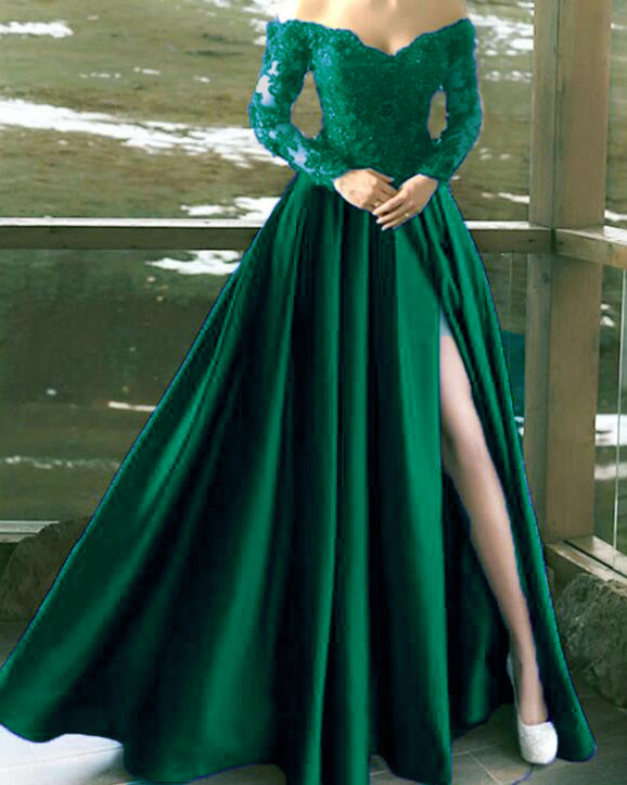 Emerald Green Dress Long Sleeve Long Length Dresses Emerald Green