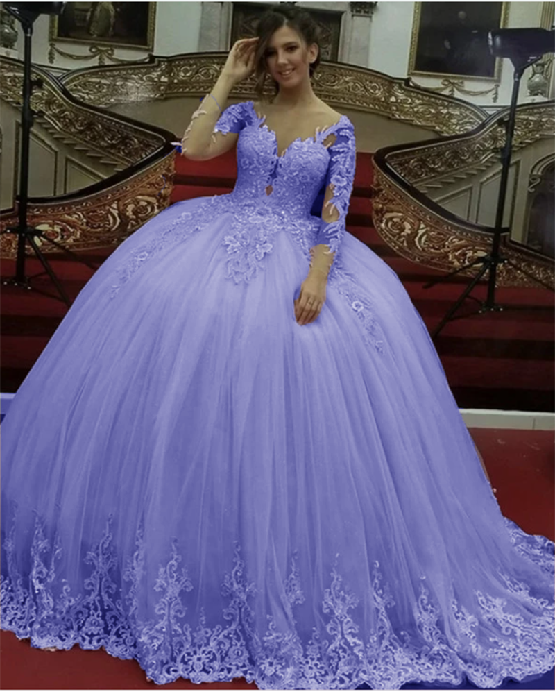 Vintage Long Sleeves Lace Ball Gown Lavender Sweet 16 Quinceanera Dres Siaoryne Vintage Long Sleeves Lace Ball Gown Lavender Sweet 16 Quinceanera Dres Siaoryne