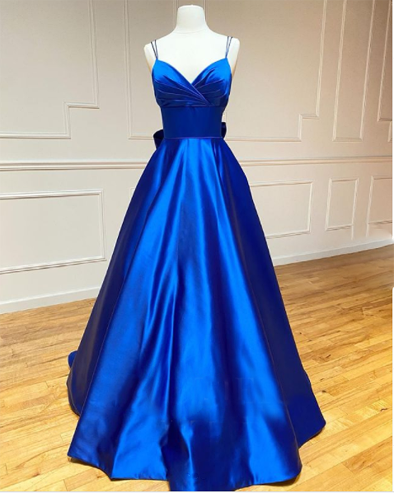 Elegant A Line Satin Royal Blue Prom Dress Long Evening Party Gown wit –  Siaoryne