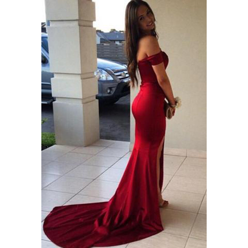 Off The Shoulder Burgundy Fitted Prom Gowns Sexy Split Evening Dresses Siaoryne Off The Shoulder Burgundy Fitted Prom Gowns Sexy Split Evening Dresses Siaoryne