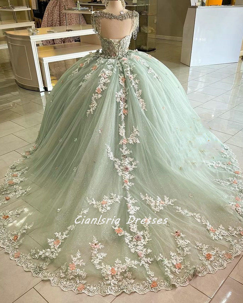 Fancy Beautiful Prom Dress Mint Green Girls Ball Gown Quinceanera Gown Siaoryne Fancy Beautiful Prom Dress Mint Green Girls Ball Gown Quinceanera Gown Siaoryne