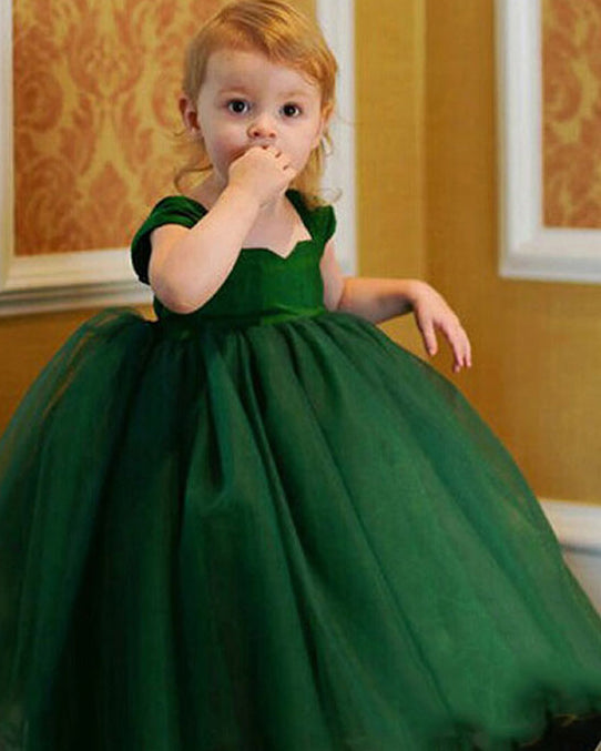 Princess Dark green Ball Gown Baby Flower Girl Dress ,Kids Party Dress with Straps ,Pageant Formal Gown for Little Girl PL01030