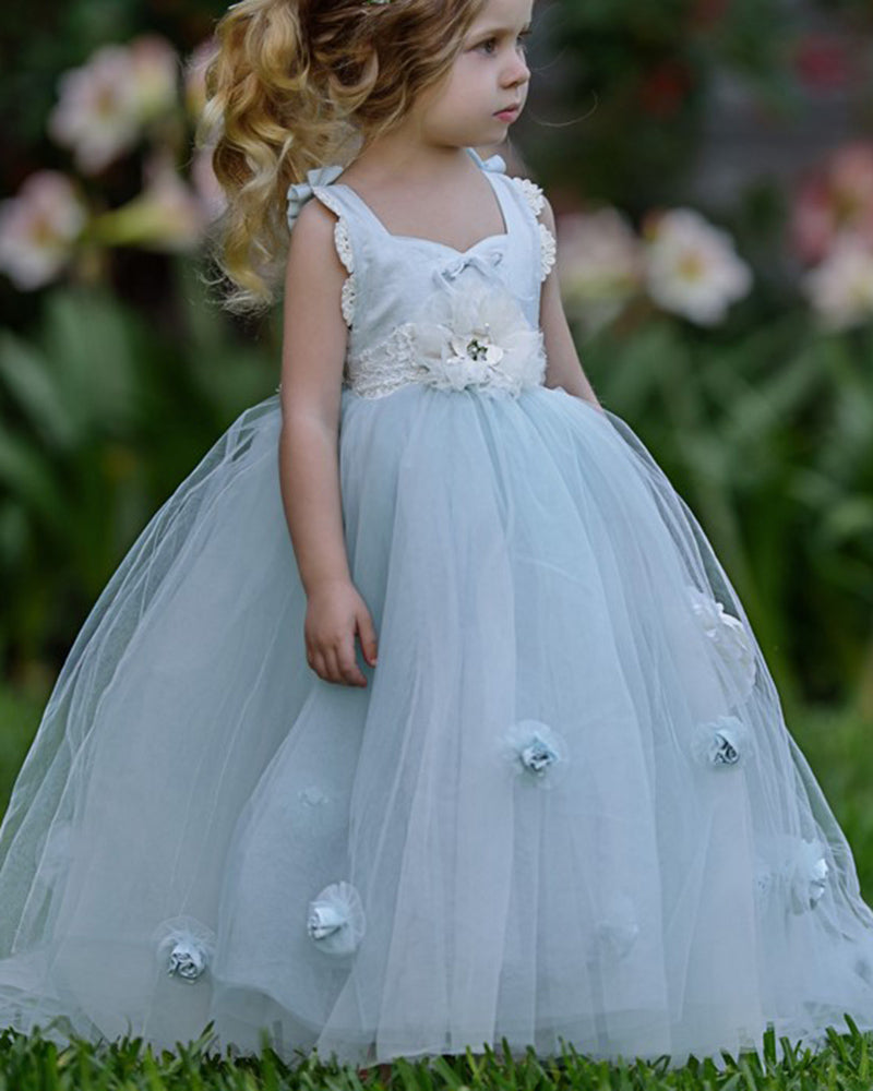  Little Junior Girl Long Bridesmaid Dress Baby Blue