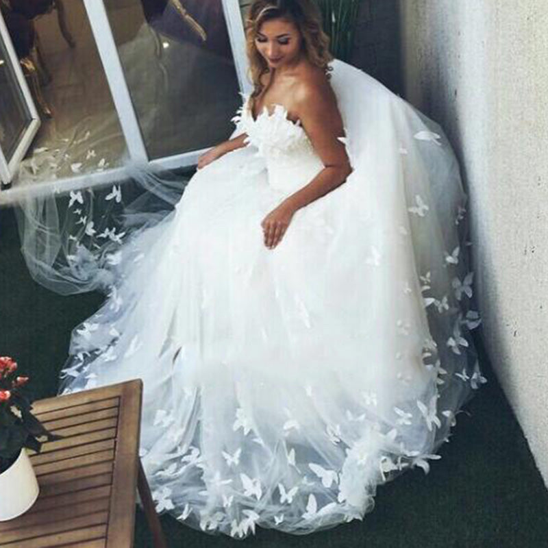 WD3358 Romantic Custom made Butterfly Wedding Dress Sweetheart Ball ...
