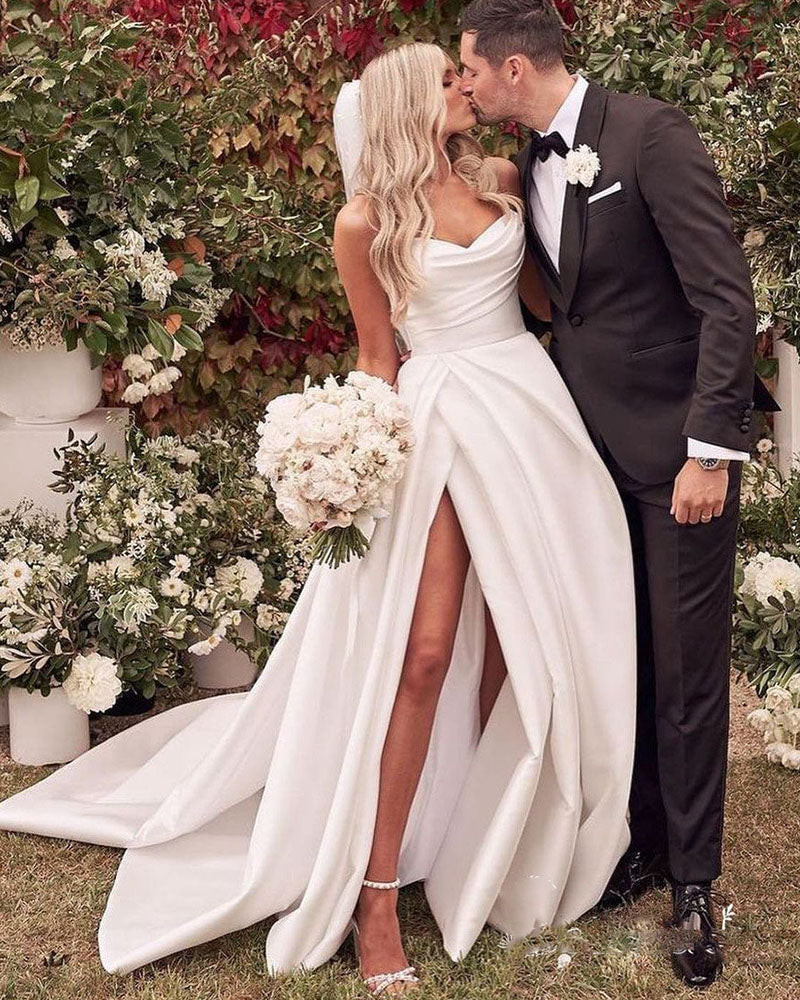 Elegant Sweetheart Ivory Satin A Line Wedding Dresses ,Bridal Gown wit –  Siaoryne