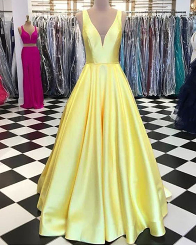Elegante vestido de fiesta de satén en forma de A en amarillo 2020, largo para niñas, graduación PL6650