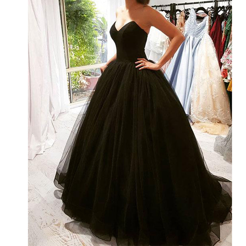 2023 Black Tulle Backless Prom Dress Ball Gown Girls Evening Long Form   Siaoryne