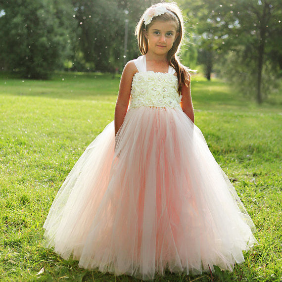 Vestido de fiesta rosa y marfil para niña de las flores, vestido de desfile para niña pequeña, vestidos de fiesta de cumpleaños
