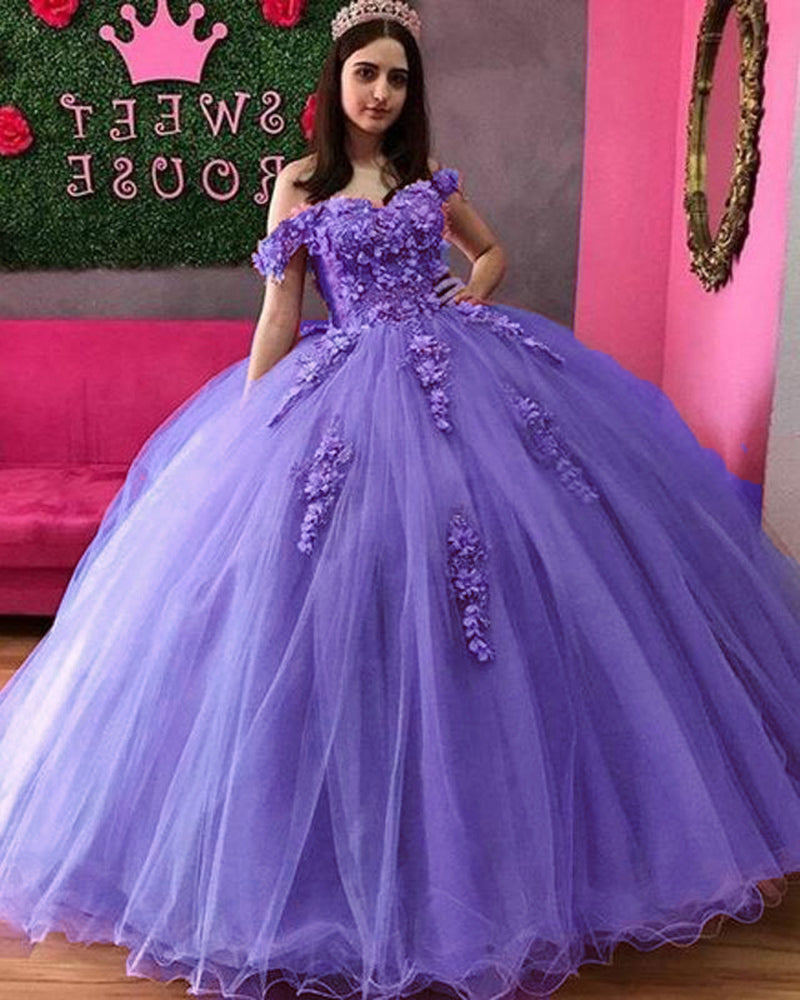 Long Lavender Sweet Sixteen Dresses Fancy Lavender Ball Gown Girls