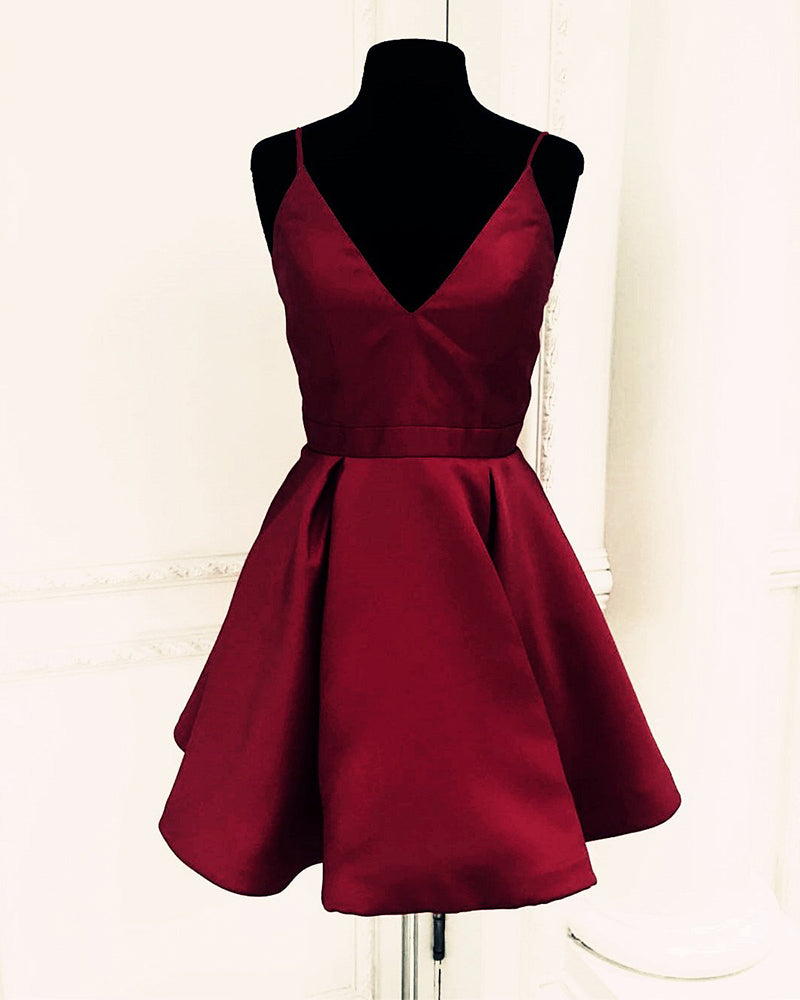Fancy Junior New 2022 Satin Girls Red Graduation Dress Homecoming Shor –  Siaoryne