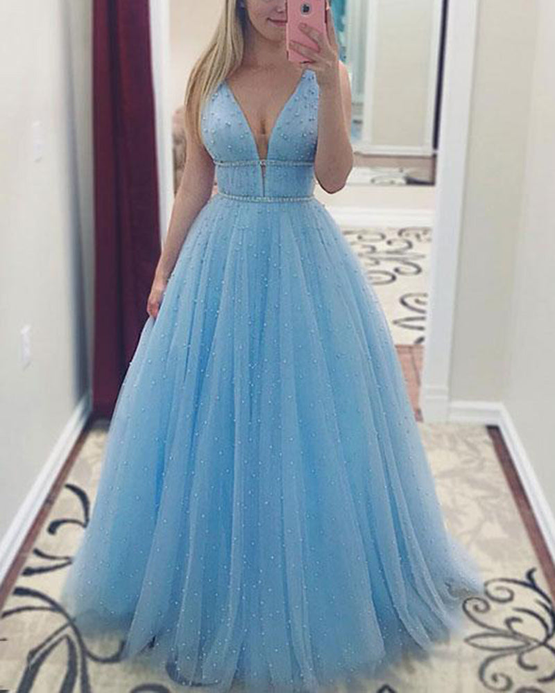 Baby Blue Luxury Fully Beaded Long Prom Dresses Long Graduation Gown –  Siaoryne
