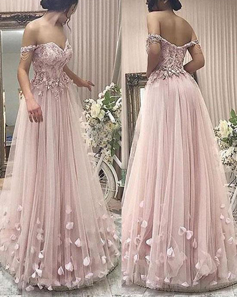 Elegantes vestidos de fiesta rosas largos hasta el suelo para fiesta formal 2019 con flores de encaje PL872