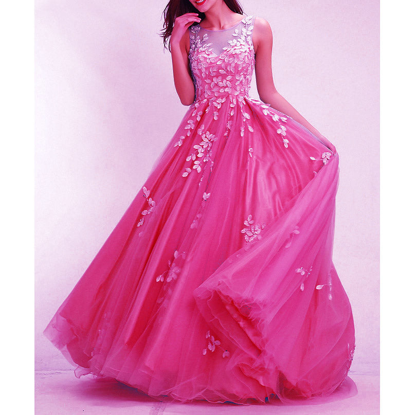 Hot Pink Prom Dresses Long 2022 Senior Prom Gown with Ivory Lace A Lin –  Siaoryne
