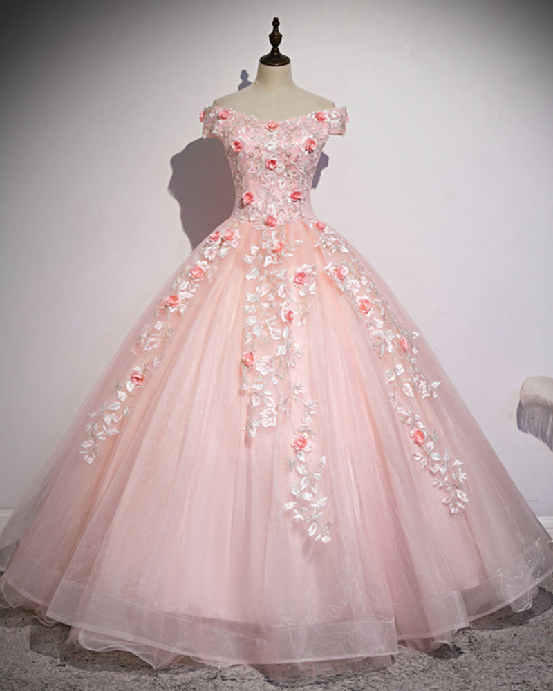 Vestido de quinceañera con encaje rosa, vestido de fiesta para niñas de 15 años, vestido de fiesta de quinceañera para niñas de 15 años PD0628