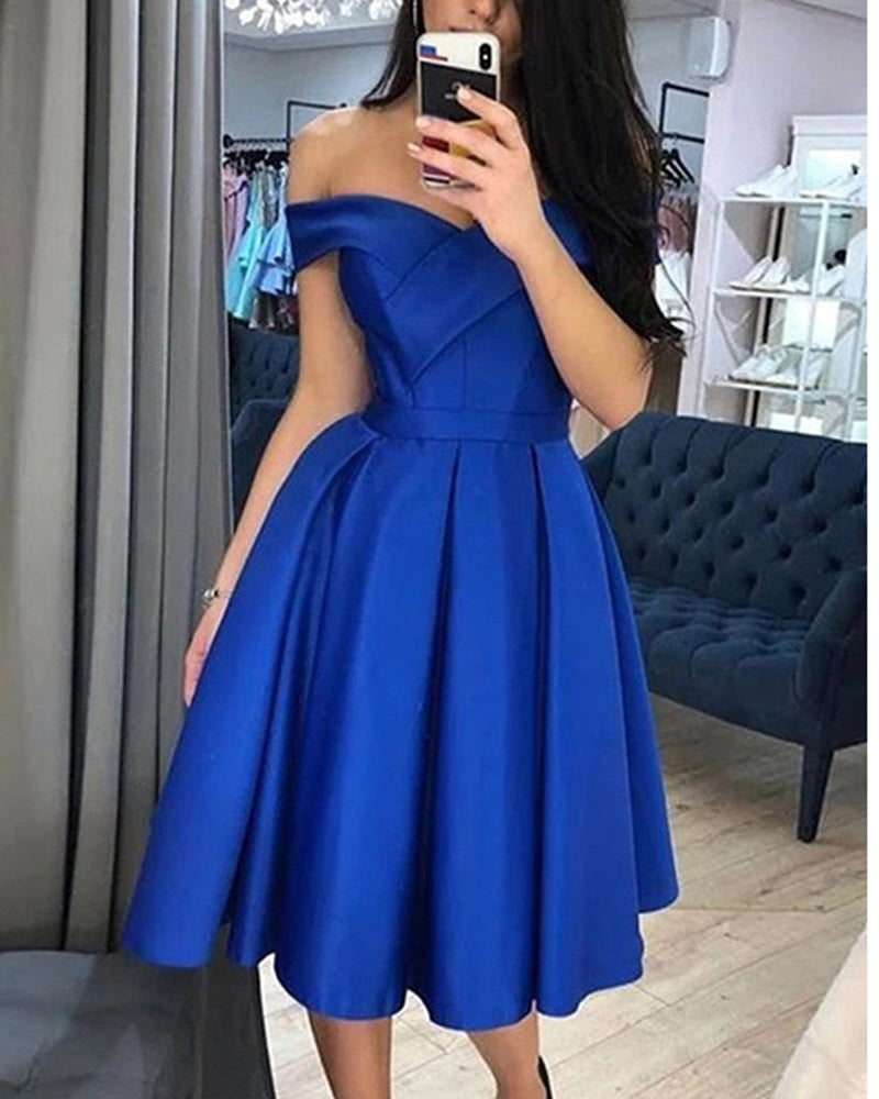Lindo vestido de fiesta corto con hombros descubiertos en azul real, amarillo y rojo para niñas pequeñas, atuendos para cócteles de graduación SP11151