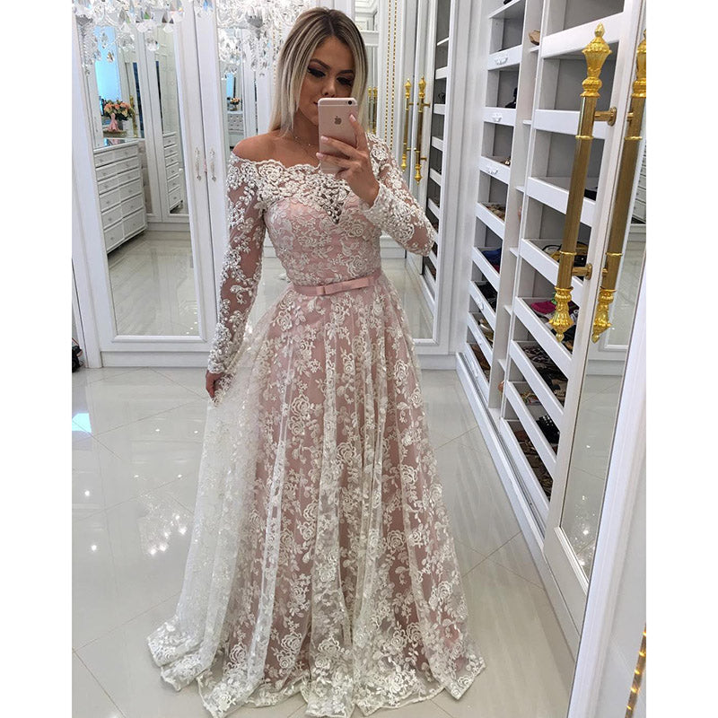 Off-Shoulder Long Sleeve Lace Dress