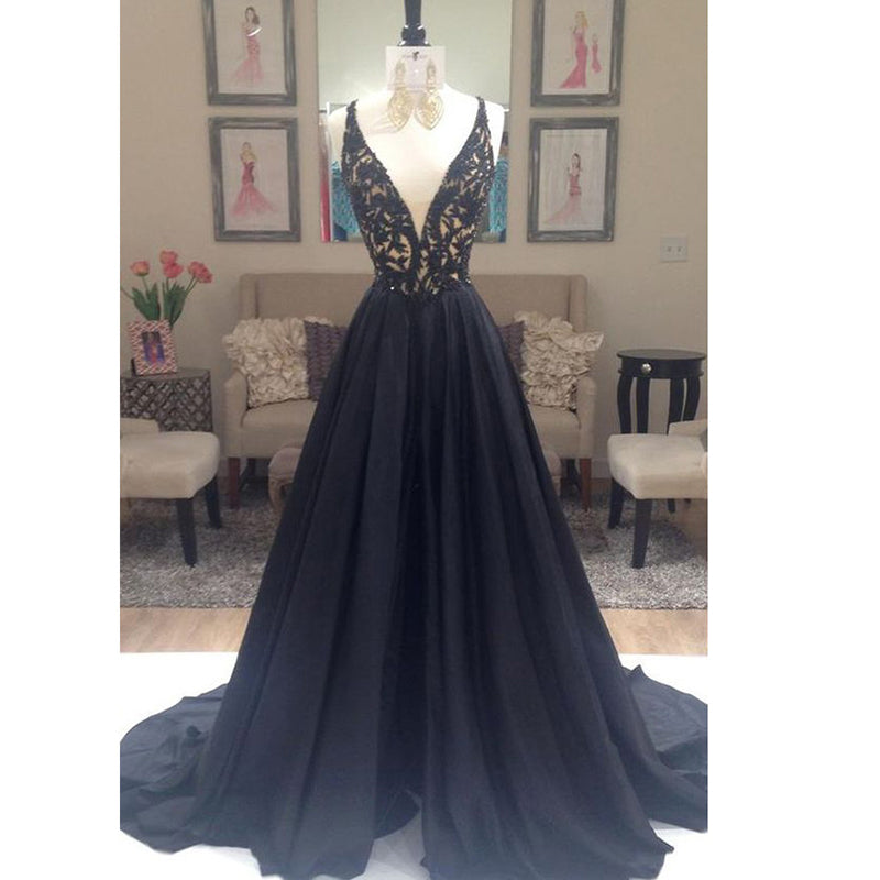 Sexy Deep V Neck Black Prom dresses A Line Long Lace corset Evening Dr Siaoryne Sexy Deep V Neck Black Prom dresses A Line Long Lace corset Evening Dr Siaoryne