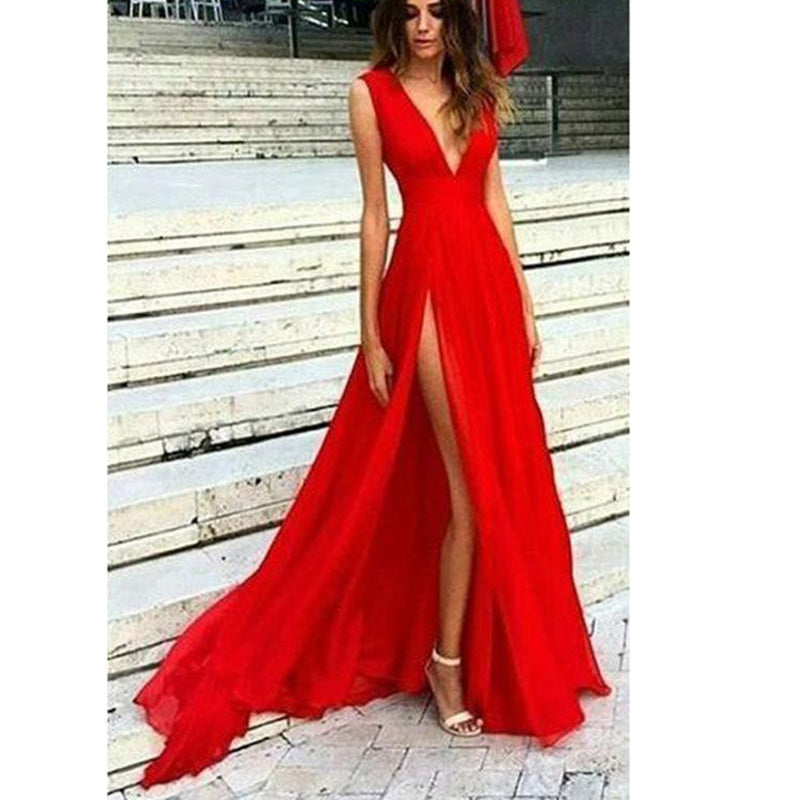 Red Flowing Chiffon Deep V Neck Sexy Summer Evening Party Gown Long Pr Siaoryne Red Flowing Chiffon Deep V Neck Sexy Summer Evening Party Gown Long Pr Siaoryne