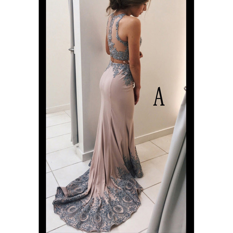 Halter Appliqued Crop Top Prom Dresses mermaid Long Formal Gowns Graduation Dresses 2020