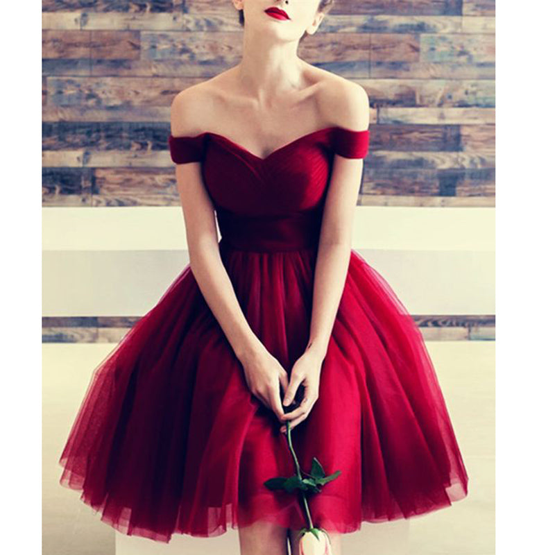 Dark Red Tulle Short Prom Dress Junior Girls 8th Graduate Semi Formal Homecoming Dress SP520