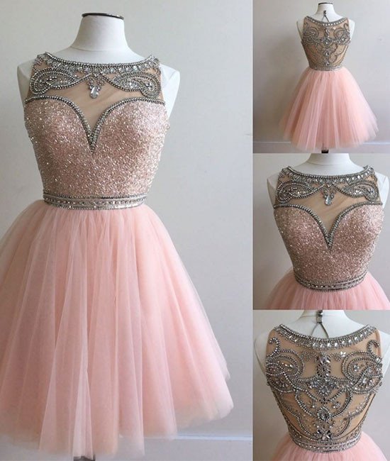 Pink Short Homecoming Dress 2018 New Beaded Semi Formal Party Gown for Teens