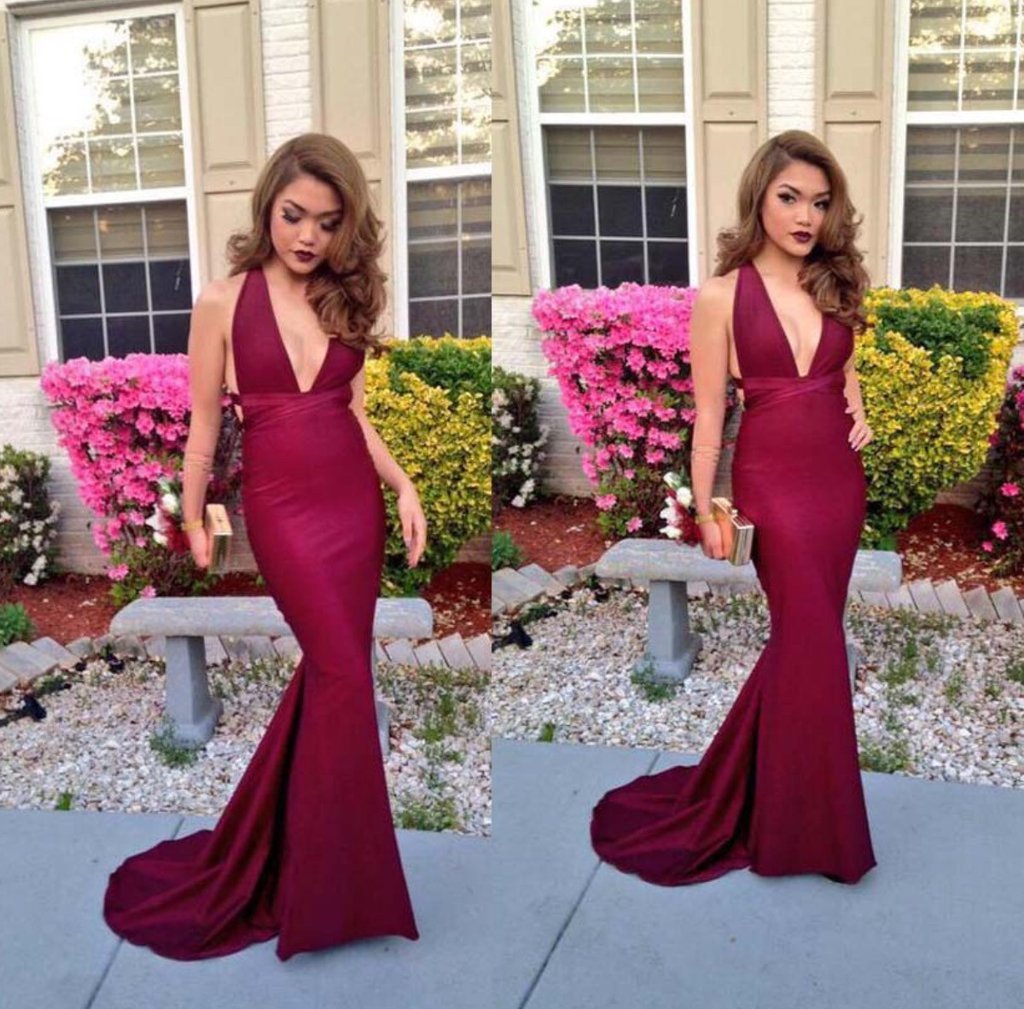 LP4787 Sexy Deep V Neck Burgundy Evening Dress Long Party Prom Dress F Siaoryne LP4787 Sexy Deep V Neck Burgundy Evening Dress Long Party Prom Dress F Siaoryne