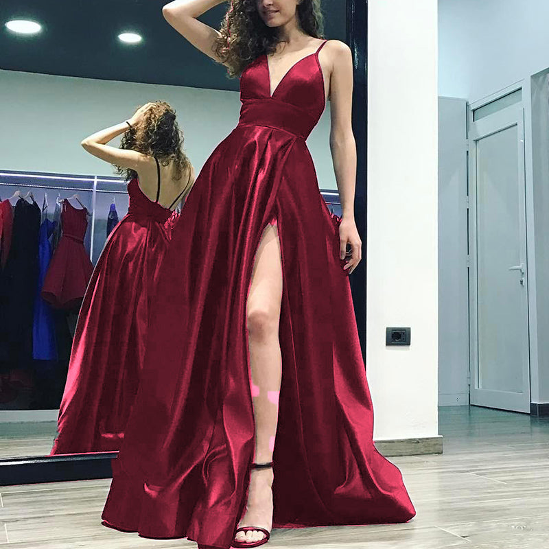 Elegant Burgundy Long Prom Dress 2022 with Slit Sexy Formal Gown Satin Siaoryne Elegant Burgundy Long Prom Dress 2022 with Slit Sexy Formal Gown Satin Siaoryne