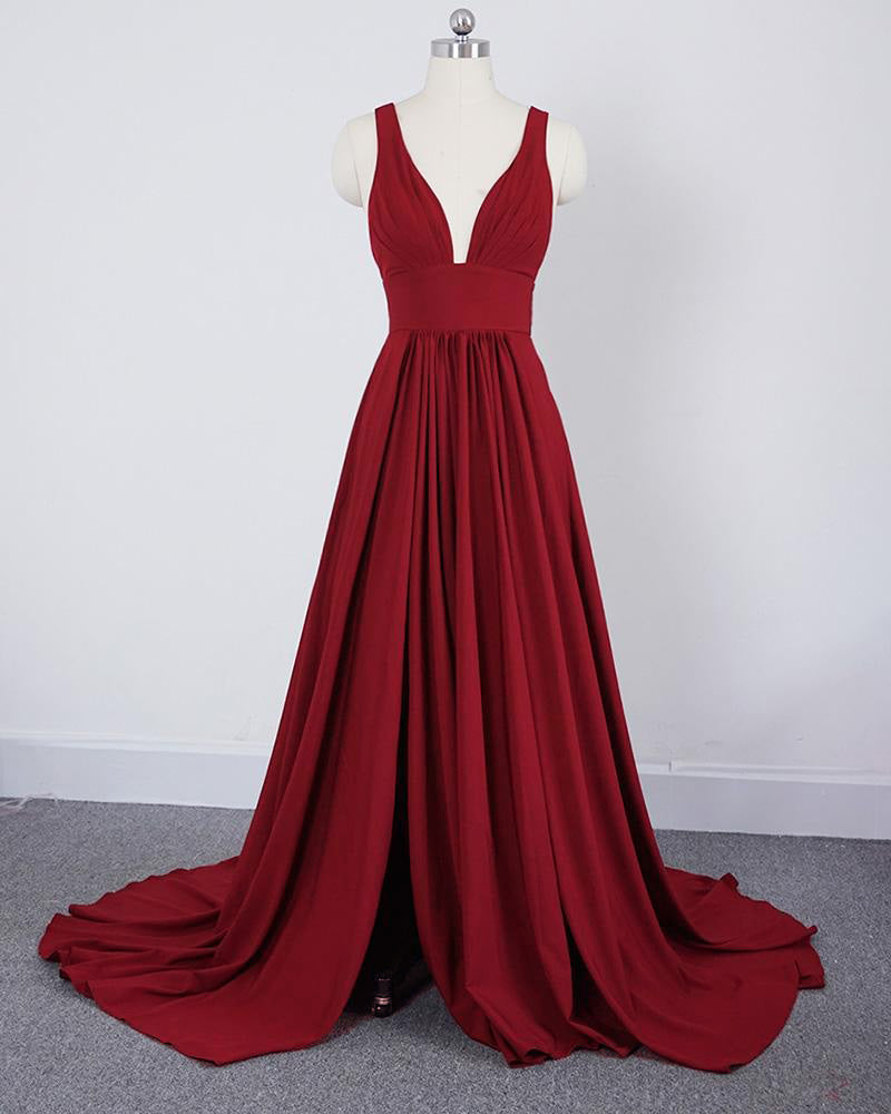 Red /Pink Sexy Deep V Neck Long Bridesmaid Dress with Straps Women Wed –  Siaoryne