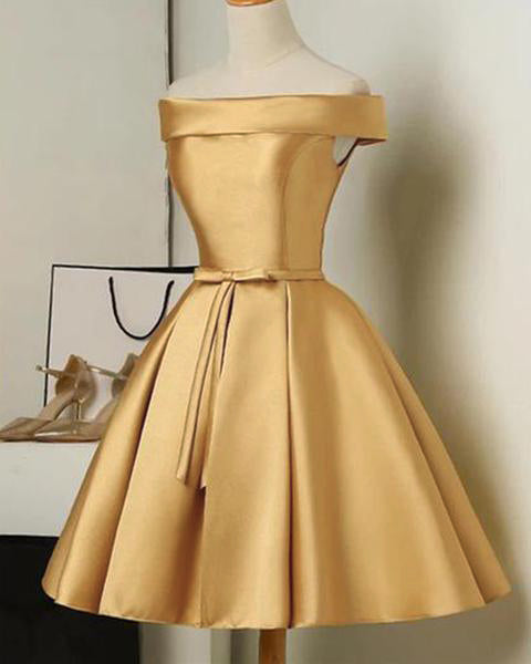 Gold Color Short Party Dresses A Line Satin Semi Formal Gown Cocktail Siaoryne Gold Color Short Party Dresses A Line Satin Semi Formal Gown Cocktail Siaoryne