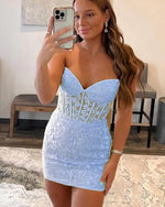 Blue Lace  Bodice Corset Short/Mini  Homecoming Dress 2023 Hoco Party Gown for Girls SP2374