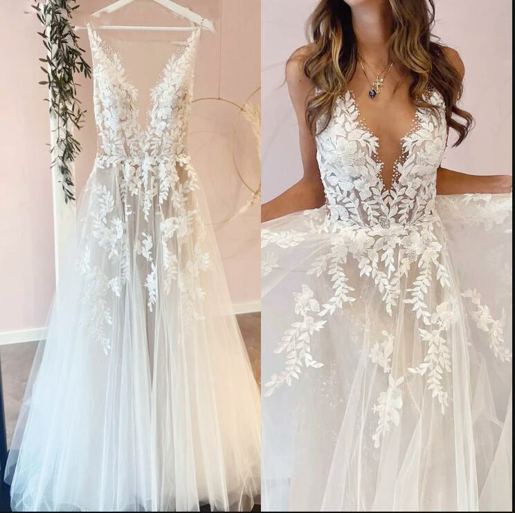 Sexy A-Line Backless Ivory Lace Wedding Dress 2024 Vintage Trouwjurk Long WD2472