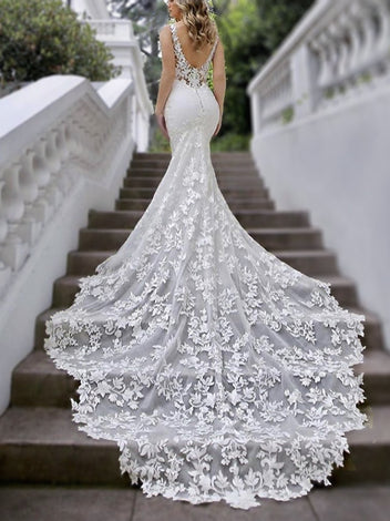 Sexy Mermaid Square Neckline Floral White Lace Summer Dress Holiday Party Outfits For Women DP0106
