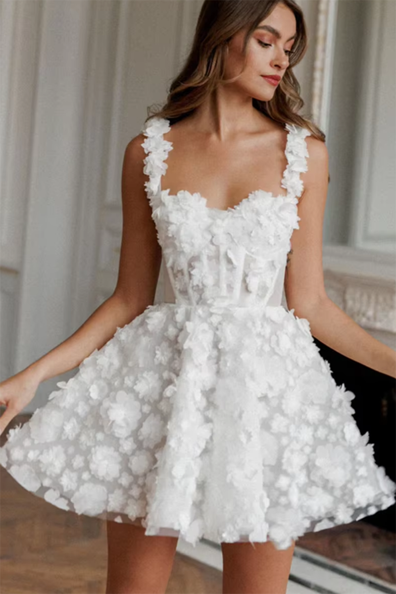 Robe de bal courte blanche à fleurs Robe de mariée courte WD5233