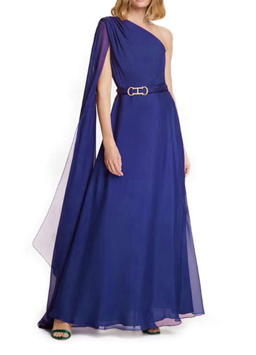 Blue Cape Sleeves Evening Dresses Gowns 2025 Beaded A-Line Chiffon For Women Party LA71319