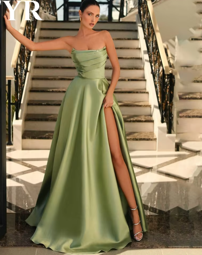 Siaoryne Elegant Strapless Green Prom Dress 2025