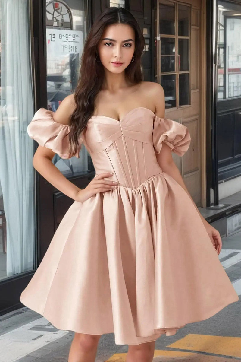Lovely Off the Shoulder Pink Short Prom Dress Girls Homecoming Gown 2025 SP823