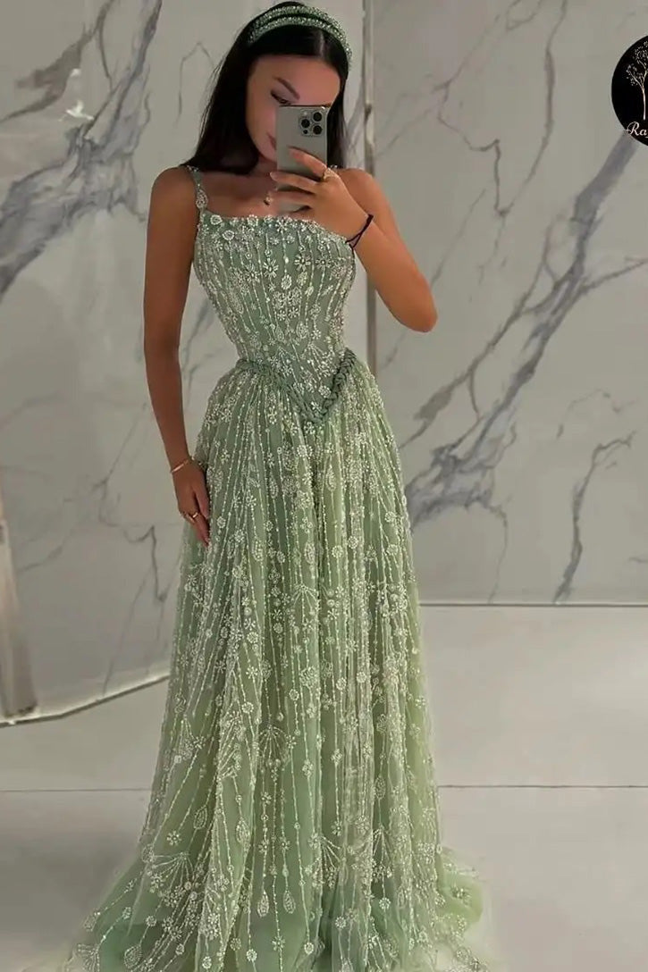 Luxury Heavy Beading Green Prom Evening Dress Long PL8282