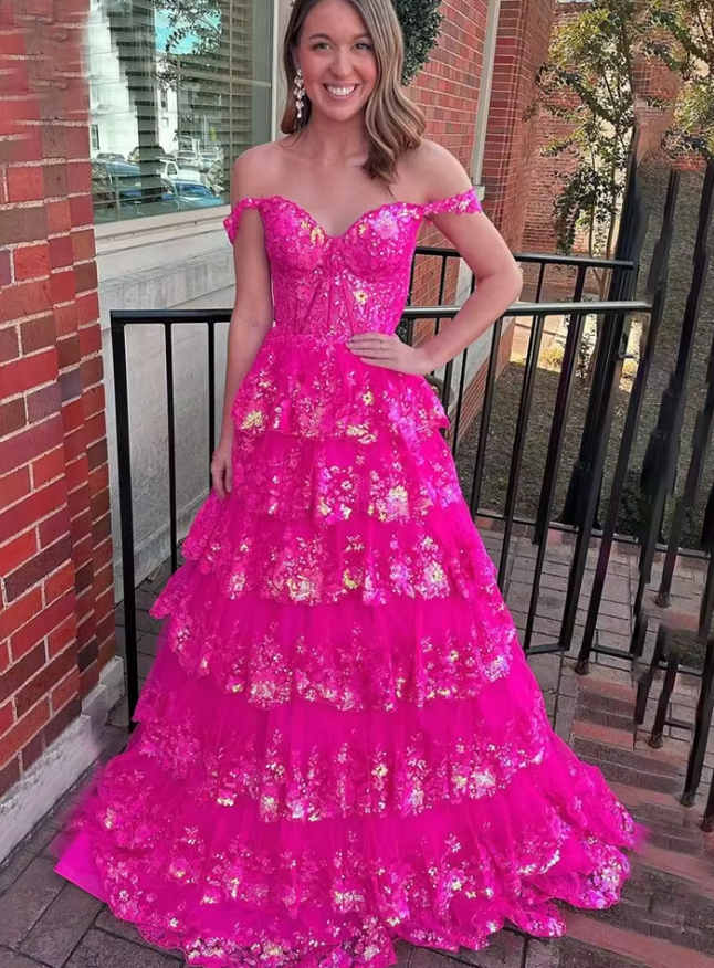 Fucisha Pink Sequin Long Prom Dress PL12292