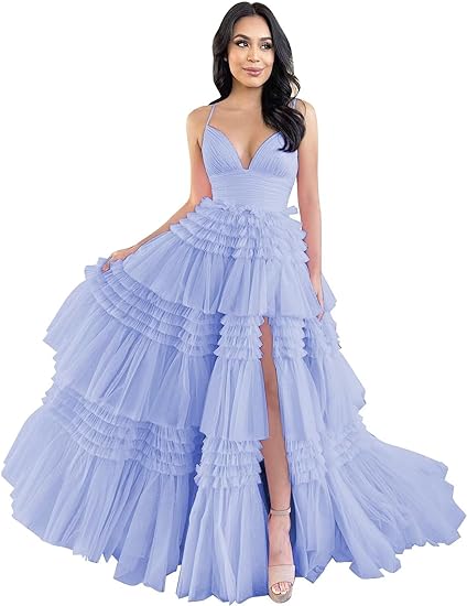 Lavender/Blue Layered Tulle A Line Prom Dress Gradaution Gown for Girls PS4131