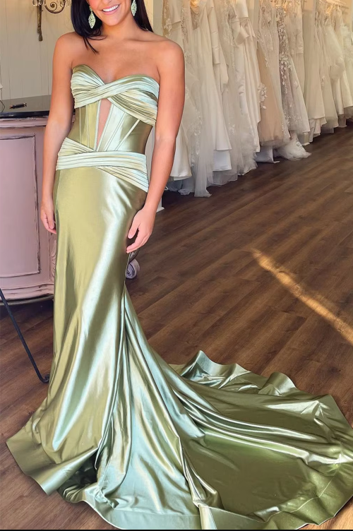 Robe de soirée sexy en corset vert sauge avec fente et longue robe de demoiselle d'honneur PL1116 