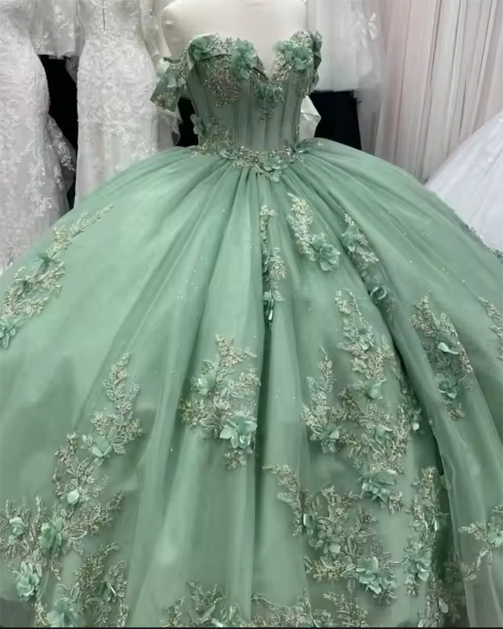 Light Sage Green Ball Gown Lace Quinceanera Dress Sweet 16 Birthday party Gown for Girls CS10223