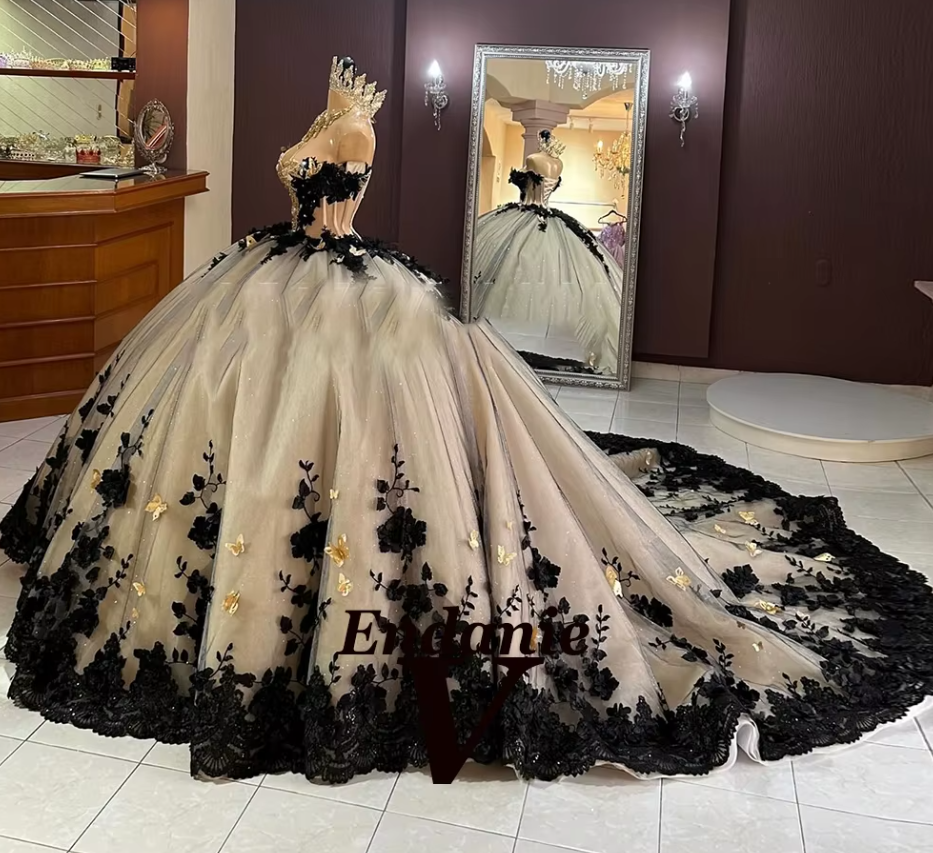 Black and Nude Lace Ball Wedding Dress Quinceanera Gown Dress For 15 Q Siaoryne Black and Nude Lace Ball Wedding Dress Quinceanera Gown Dress For 15 Q Siaoryne