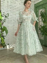 Fairy  Green floral  Prom Dress Ball Gown, Vintage Tea-length   Homecoming Dress PD3619