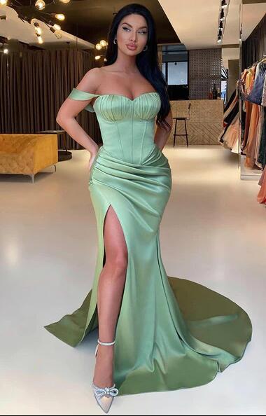 Sexy mermaid Green Fitted Prom Dress with Slit Long Gown PL1028