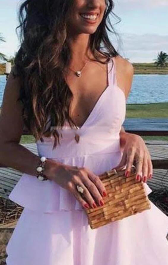 Elegant  Spaghetti Straps Pink Long Party  Prom Dress 2024