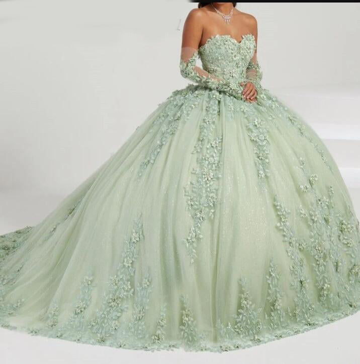 Fancy Sage Green Wedding dresses Women  Lace Prom Party  Gown WD4611