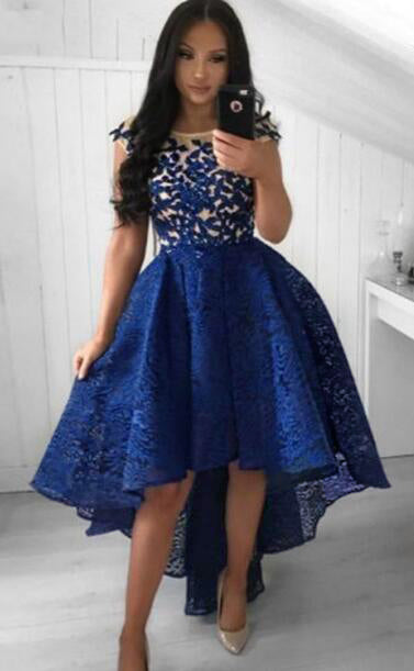 High Low front Lace Short Prom Gown Short Long Back Navy Blue Dress fo Siaoryne