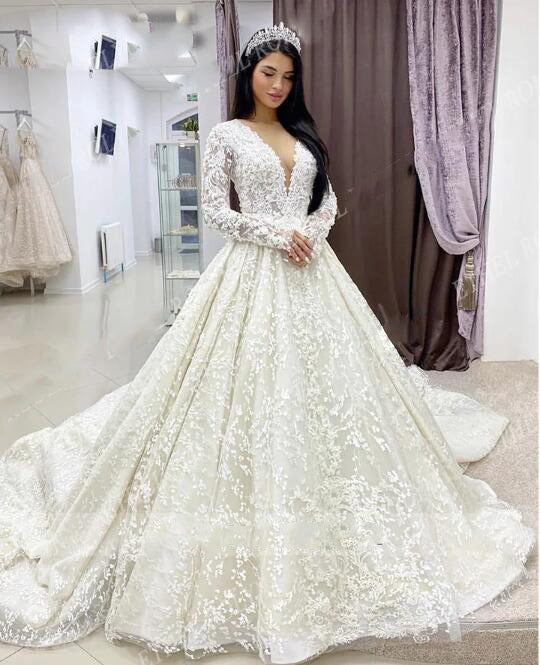 Luxury Wedding Dresses For Women 2024 Romantic V-neck Long Sleeve Bead Siaoryne Luxury Wedding Dresses For Women 2024 Romantic V-neck Long Sleeve Bead Siaoryne