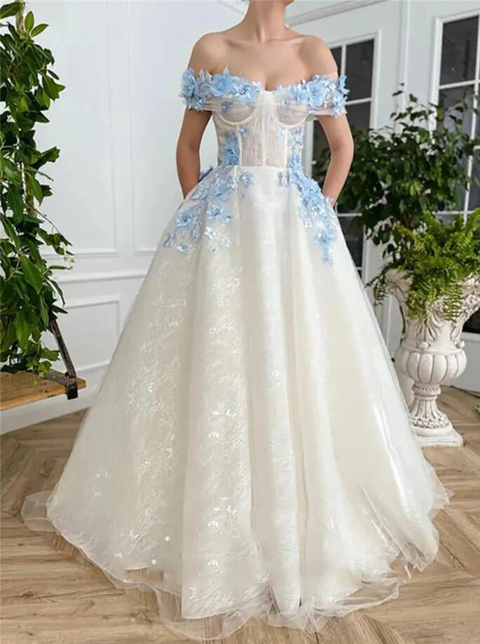 Robe de cocktail de bal en dentelle ivoire et bleue pour filles PL4710 